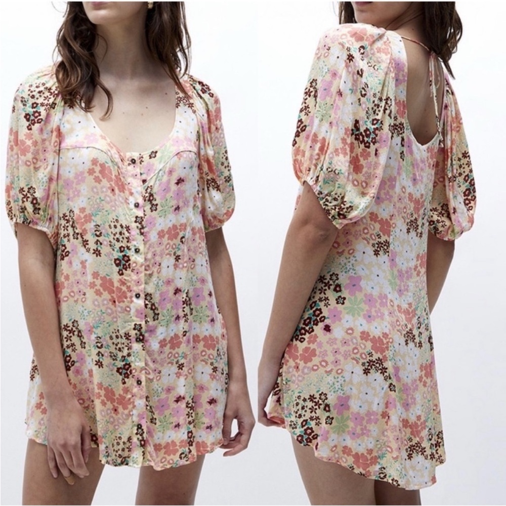 Free People Callie Printed Floral Mini Dress in Vintage Combo S